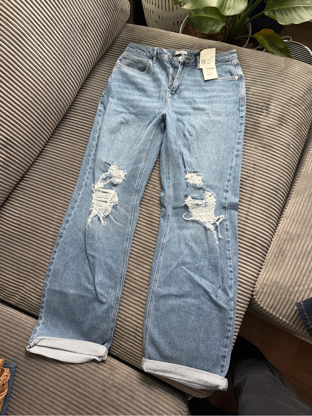 Forever 21 Light Blue Distressed Wide-Leg Jeans